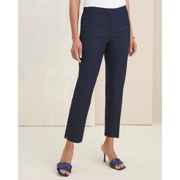 🆕 Chico’s Vented Straight Leg Cotton Pants In Black SZ 2/12 - Picture 1 of 7